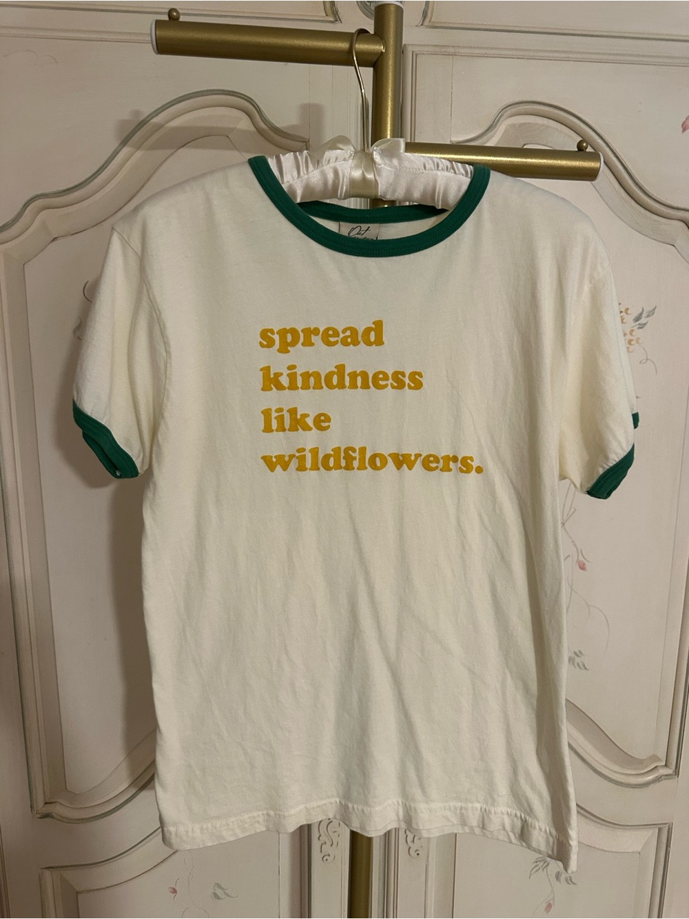 Spread Kindness Like Wildflowers Graphic Ringer Tee - White & Green